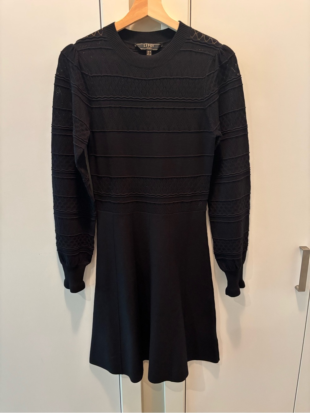 Lipsy Black Long-Sleeve Knit Fit & Flare Dress